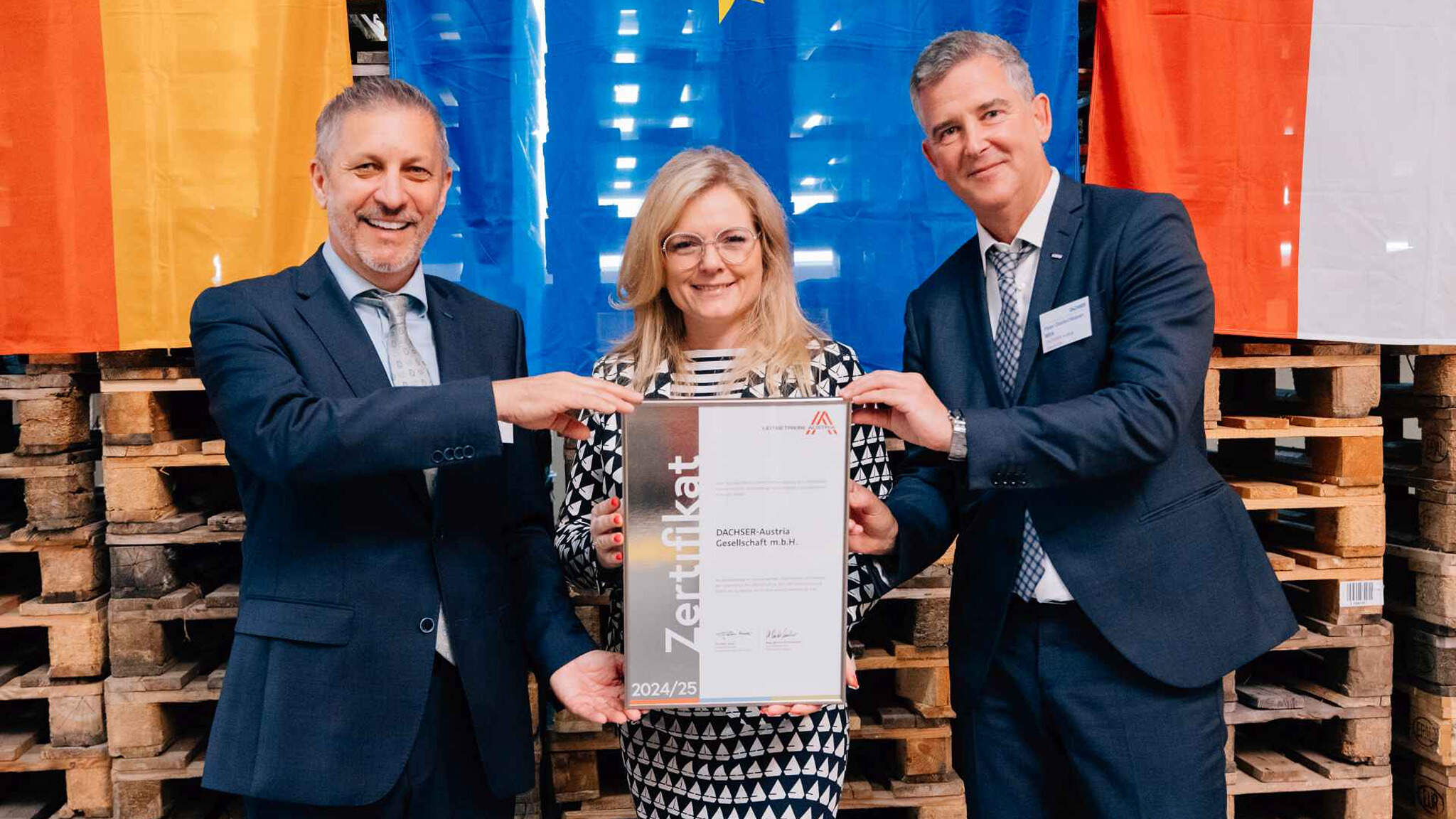 From left: G&uuml;nter Hirschbeck, Managing Director European Logistics DACHSER Austria; Monica Rintersbacher, Leitbetriebe Austria; and Peter Deutschbauer, Managing Director Air & Sea Logistics DACHSER Eastern Europe and Austria.